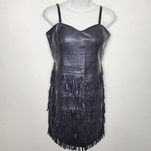 Guess black faux leather fringe dress. Approx size small - Picture 1 of 4